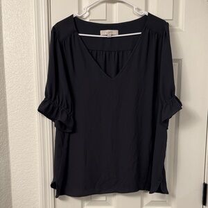 LOFT Steel Gray Ruffle Sleeve Blouse